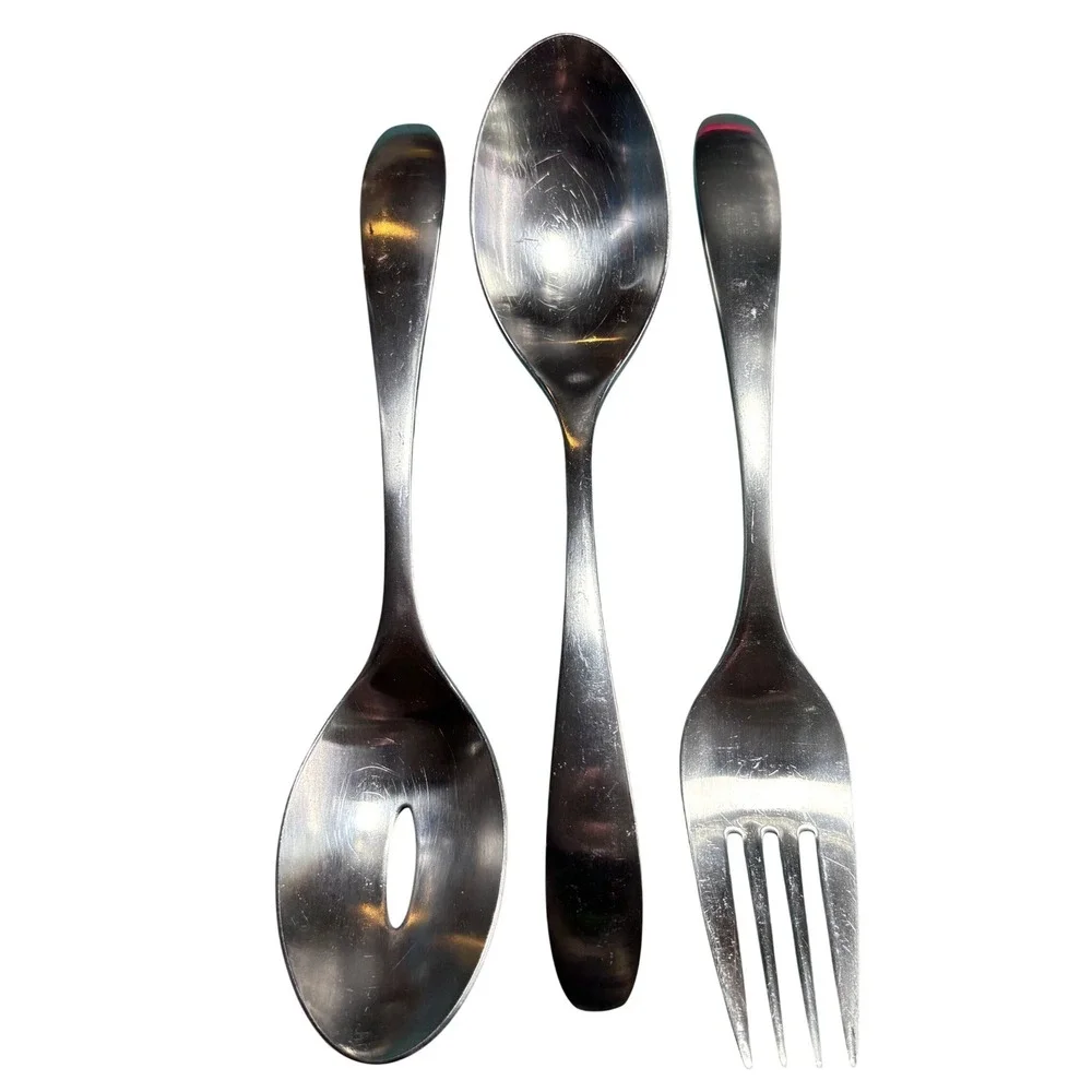 Oneida 18/10 Stainless Steel Serving Set Fork Slotted Solid Spoon 3 Piece Silver